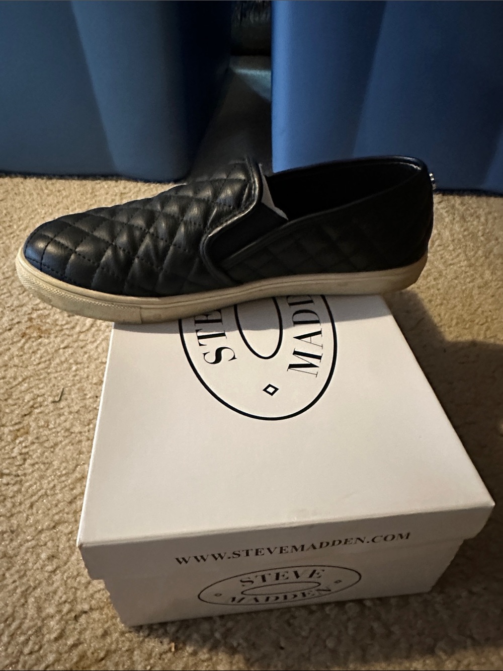 Steve Madden Black Quilted Slip-On Loafers with Cream Sole